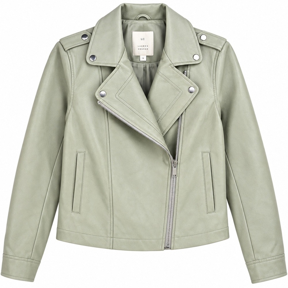 Universal Thread Womens Sage Green Faux Leather Moto Jacket Asymmetrical NWT M